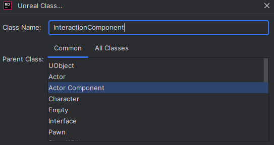 Creating interaction component class in Rider