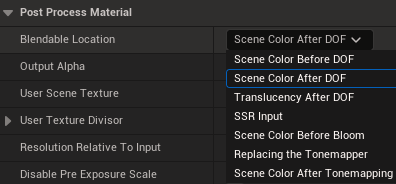 Material blendable location setup in engine